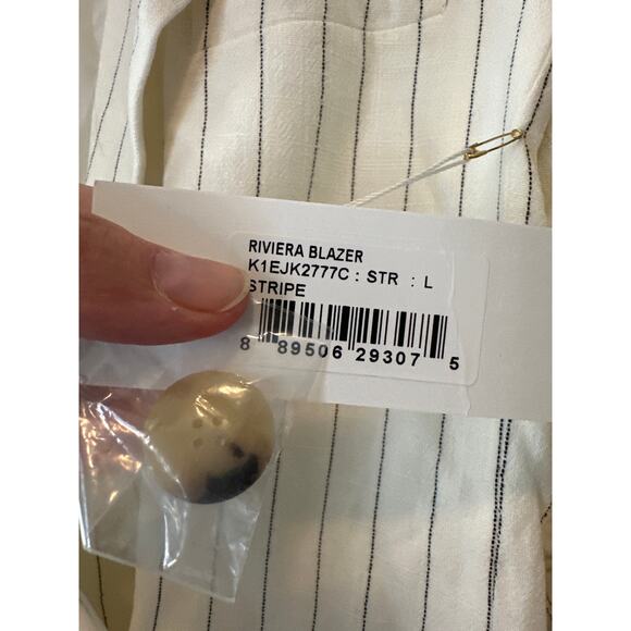 Anthropologie Bishop + Young Riviera Pinstripe Blazer Ivory Linen Blend L NWT - Picture 9 of 12